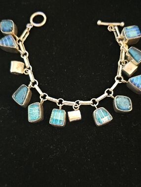 Sterling Silver Blue Dichroic Glass Charm Bracelet - Women's Jewelry. Beautiful